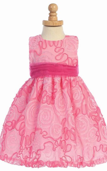 Tea-Length Sleeveless Tiered Tulle Flower Girl Dress