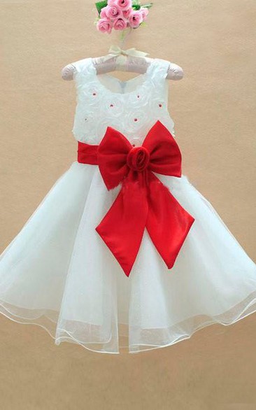 A-line Scoop Sleeveless Floor-length Bowknot Organza Flower Girl Dresses