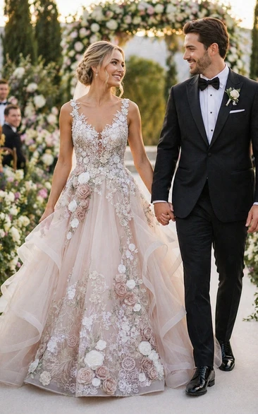 Dramatic Ruffled Tulle Bridal Gown