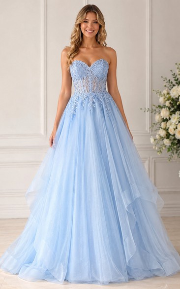 Princess Ball Gown Sweetheart Tulle Quinceanera Dress with Appliques