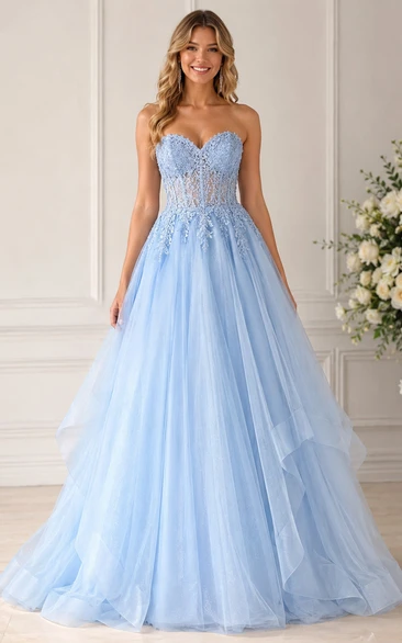 Princess Ball Gown Sweetheart Tulle Quinceanera Dress with Appliques