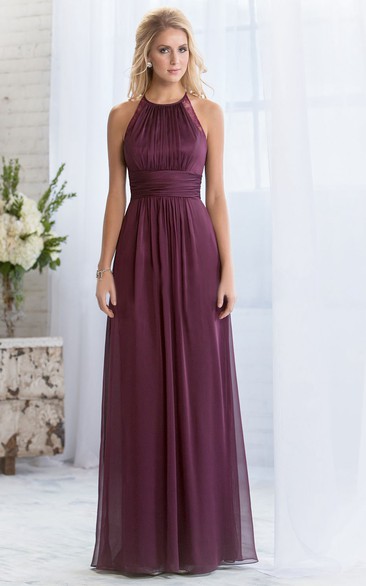 High-Neck A-Line Floor-Length Bridesmaid Dress With Keyhole Back