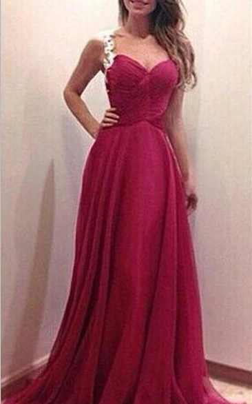 Modern Sweetheart Sleeveless Chiffon Prom Dress Spaghetti Strap Floor-length With Appliques