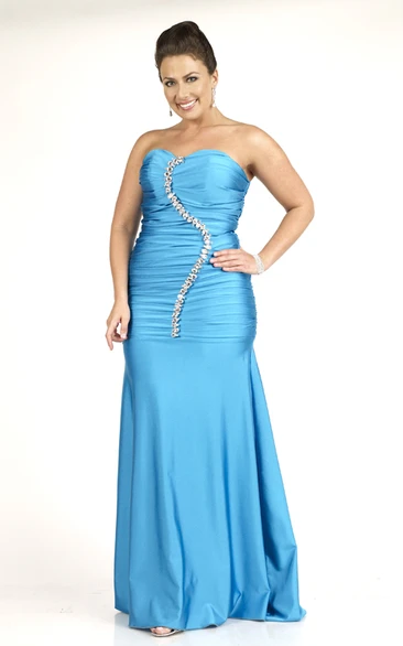Sheath Floor-length Sweetheart Sleeveless Satin Ruching Broach Sweep Train Dress