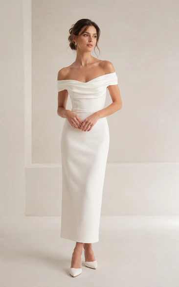 White Off-the-shoulder Button Back Midi Dress
