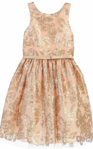 Knee-Length Appliqued Bowed Tulle&Sequins Flower Girl Dress With Tiers