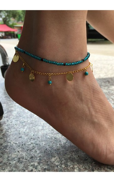 New Summer Layered Stratified Turquoise Wafer Anklet