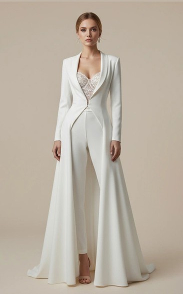 White Blazer Long Wedding Jumpsuit with Tights