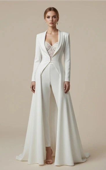White Blazer Long Wedding Jumpsuit with Tights