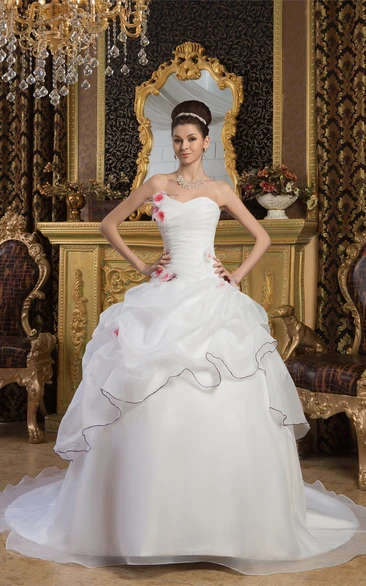 Sweetheart Pick-Up Criss-Cross Ball-Gown With Flower With Sweep Train
