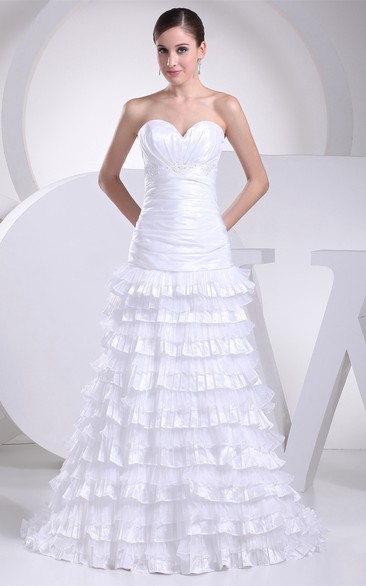 Sweetheart A-Line Tiered Gemmed Waist and Gown With Ruching