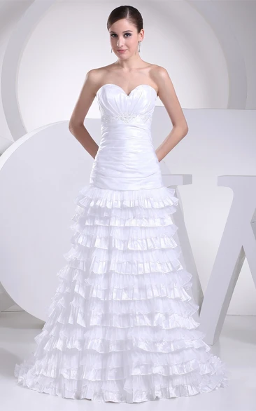 Sweetheart A-Line Tiered Gemmed Waist and Gown With Ruching