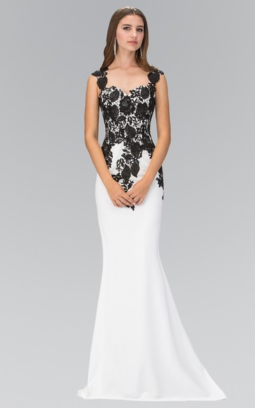Sheath Long Queen Anne Jersey Illusion Dress With Appliques