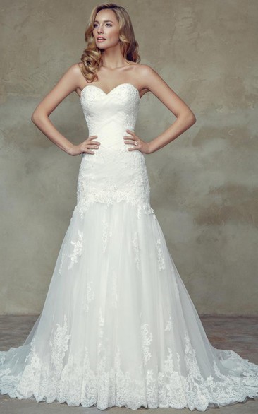A-Line Sweetheart Lace Wedding Dress With Lace Up