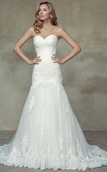 A-Line Sweetheart Lace Wedding Dress With Lace Up