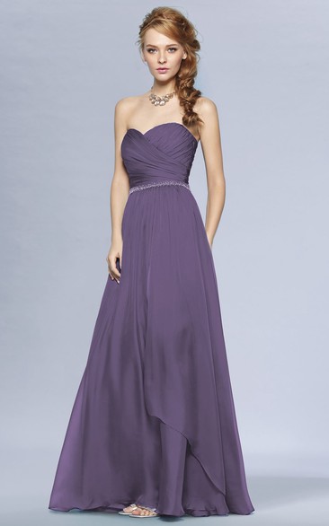 Sweetheart A-Line Long Bridesmaid Dress With Ruches And Beadings