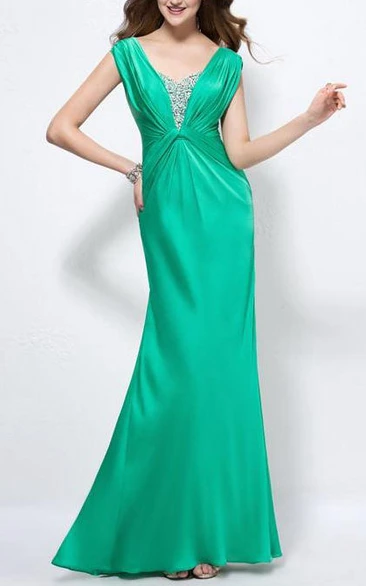Charming Floor-Length Beadings Straps Zipper-Up Evening Dress
