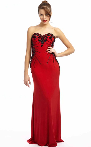 Sheath Beaded Sleeveless Floor-Length Sweetheart Chiffon Prom Dress With Sequins