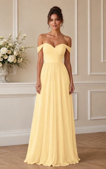 Daffodil Off-the-Shoulder Chiffon A-Line Bridesmaid Dress