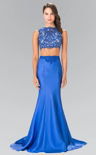 Mermaid Jewel-Neck Sleeveless Satin Zipper Dress With Beading And Embroidery