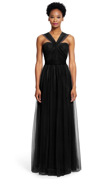 Sheath Ruched Strapless Tulle Bridesmaid Dress