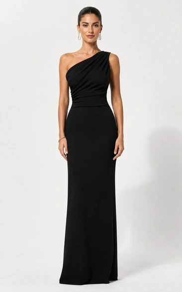 Sheath One-Shoulder Jersey Prom Dress with Ruching