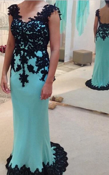 Sheath Long Black Lace Prom Dress Sexy Half Sleeves