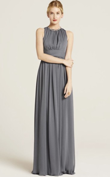 Floor-Length Sleeveless Beaded High Neck Chiffon Bridesmaid Dress With Bow