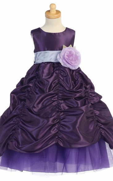 Tiered Tulle&Taffeta Flower Girl Dress