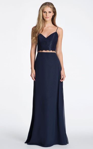 Sleeveless Spaghetti Appliqued Chiffon Bridesmaid Dress With Low-V Back