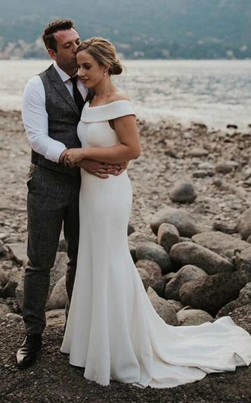Simple Chiffon Mermaid Cap Sleeve Off-the-shoulder Wedding Dress Styles