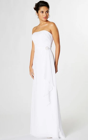 Ruched Strapless Chiffon Bridesmaid Dress With Broach And Lace-Up Back