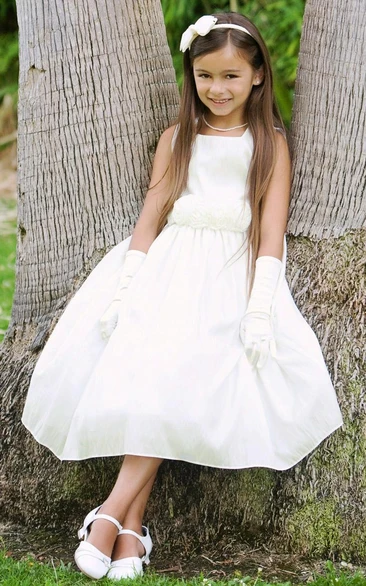 Tea-Length Tiered Taffeta Flower Girl Dress