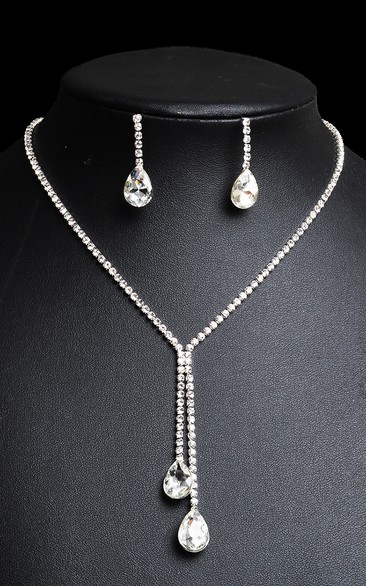 Simple Water Drop Rhinestone Necklace and Earrings Bridal Jewelry Set
