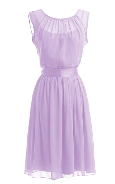 Simple Scoop Chiffon A-line Gown With Satin Sash