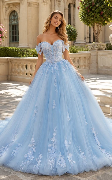 Sweetheart Ball Gown Tulle A-line Applique Exquisite Prom Dress