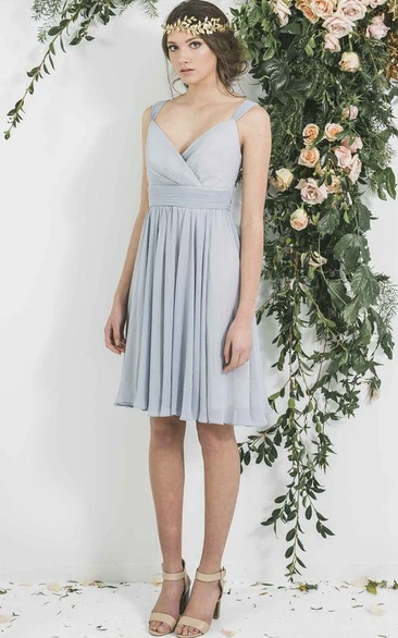 Mini Strapped Pleated Sleeveless Chiffon Bridesmaid Dress