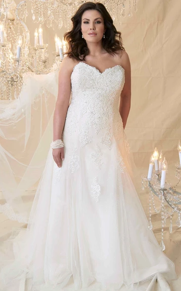 Sheath Sweetheart Lace&Tulle Plus Size Wedding Dress With Lace Up