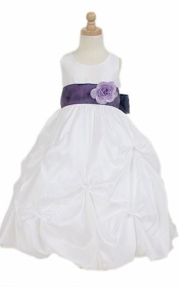Tea-Length Floral Pick Up Taffeta Flower Girl Dress