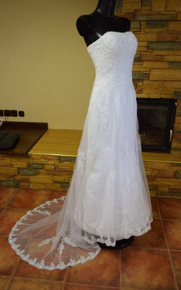 Strapless Lace A-Line Dress With Beadings With Court Train