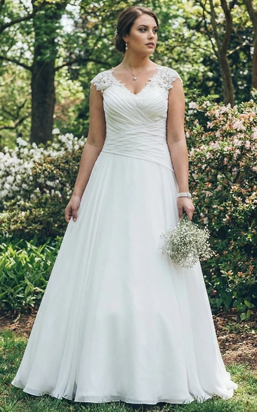 V-Neck Chiffon Wedding Gown with Criss-Cross