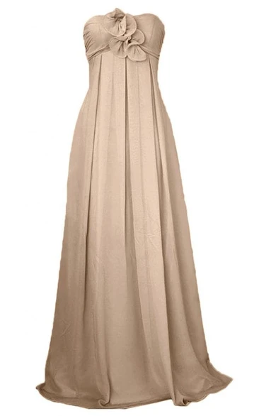 Strapless Appliqued Bodice Long Satin Dress