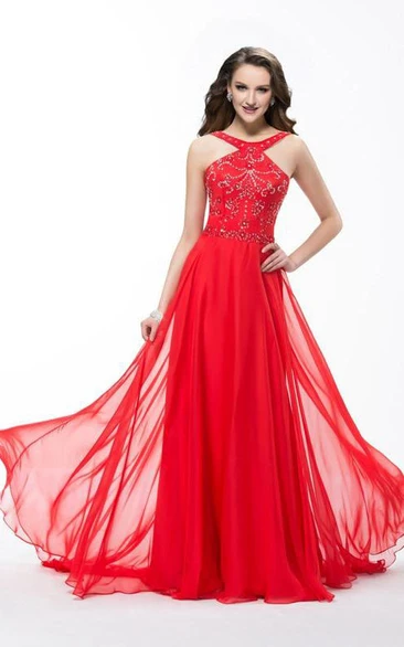 Beautiful Sweep Train Beadings A-Line Prom Dress