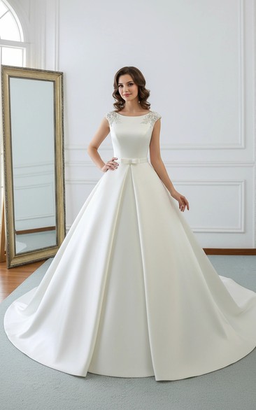 Royal Satin Ball Gown with Epaulets