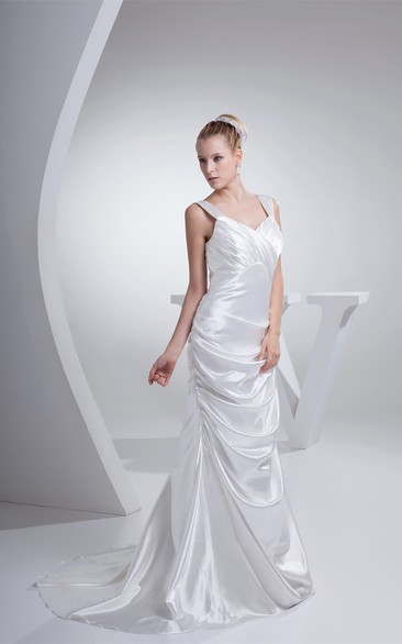 Strapped Pick-Up Sheath Criss-Cross Gown With Sweep Train