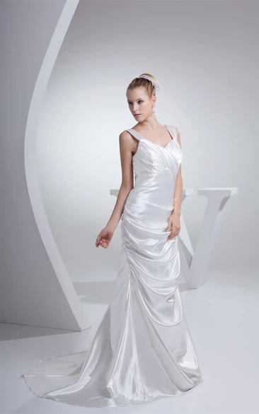 Strapped Pick-Up Sheath Criss-Cross Gown With Sweep Train