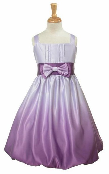 Knee-Length Bowed Satin Flower Girl Dress With Split