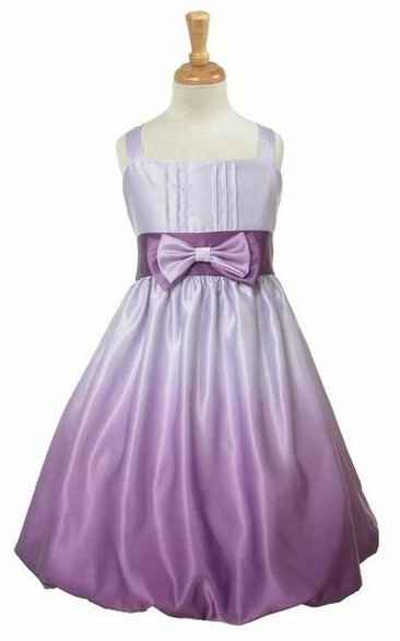 Knee-Length Bowed Satin Flower Girl Dress With Split