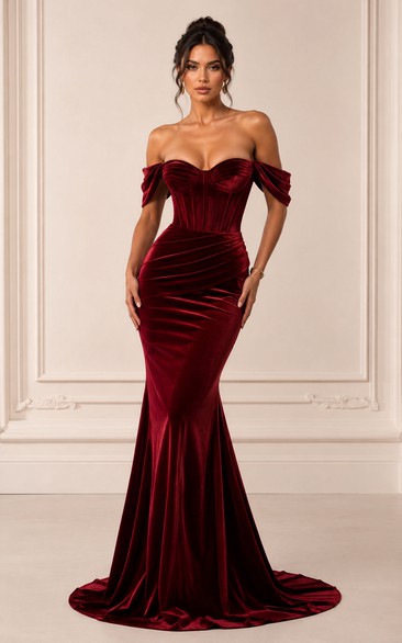 Dark Red Velvet Mermaid Prom Dress with Sweetheart Corset Bodice