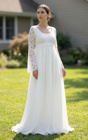 Long Sleeve Empire Waist Chiffon Wedding Dress